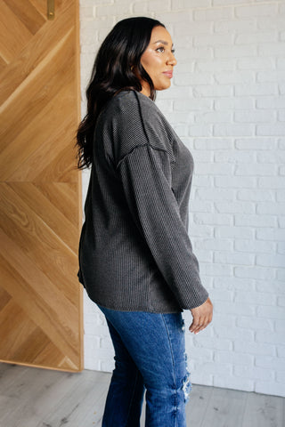 Haptics Kinda Sorta Ribbed Top in Charcoal