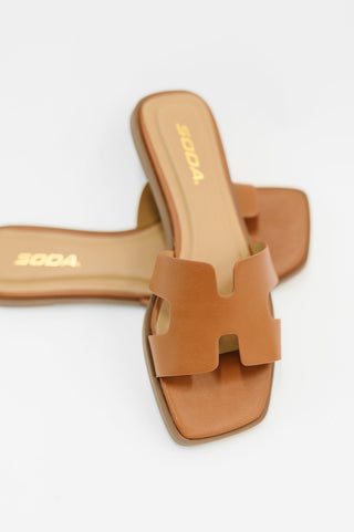 Soda Knit Square Toe Slide on Sandal in Cognac