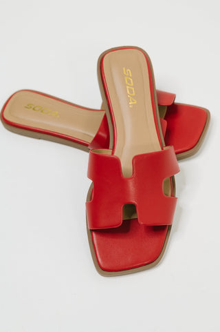 Soda Knit Square Toe Slip on Sandal in Red