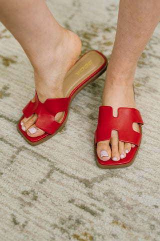 Soda Knit Square Toe Slip on Sandal in Red
