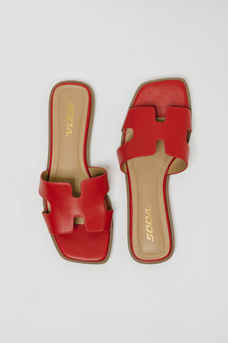 Soda Knit Square Toe Slip on Sandal in Red