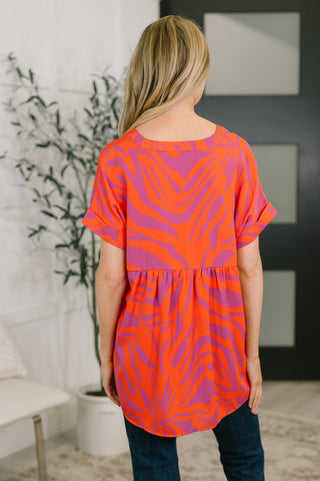 One Eleven North Know Me At All Abstract Split Neck Blouse