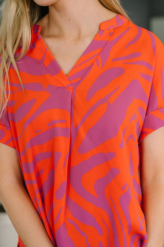One Eleven North Know Me At All Abstract Split Neck Blouse