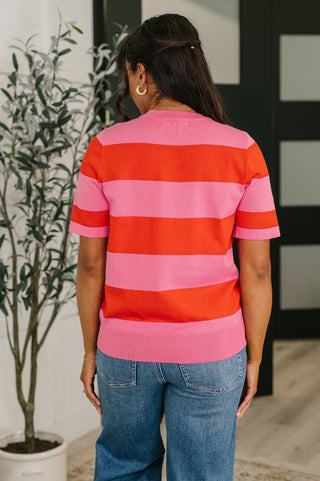 One Eleven North Known for a While Knit Blouse in Pink and Red