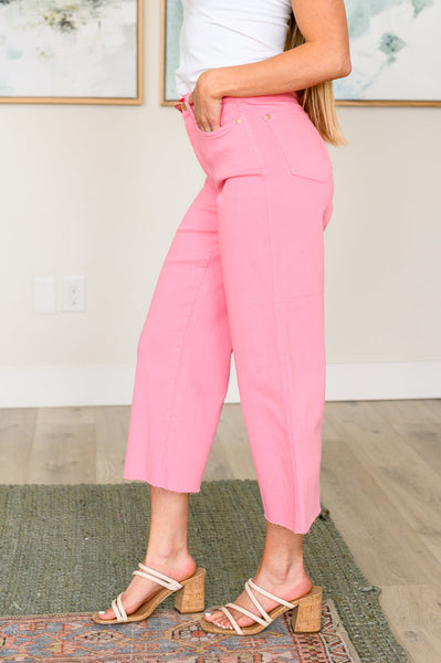 Judy Blue High Rise Control Top Wide Leg Crop Jeans in Pink 88822 - Exclusive-Jeans-Sunshine and Wine Boutique