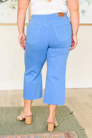 Judy Blue Lisa High Rise Control Top Wide Leg Crop Jeans in Sky Blue - Exclusive