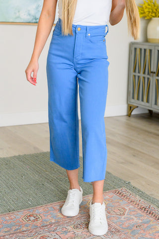 Judy Blue Lisa High Rise Control Top Wide Leg Crop Jeans in Sky Blue - Exclusive