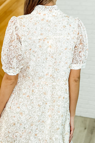 GeeGee Lace to the Party High Neck Dress in Ivory Multi