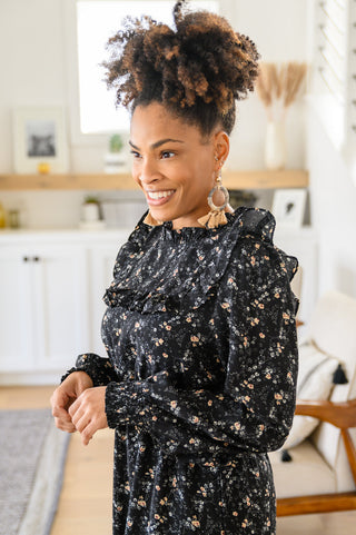 Yelete Larissa Long Sleeve Ruffle Hem Dress