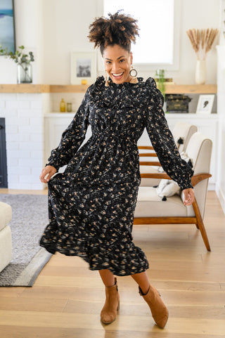 Yelete Larissa Long Sleeve Ruffle Hem Dress
