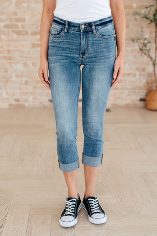 Judy Blue Laura Mid Rise Cuffed Skinny Capri Jeans - Exclusive