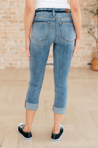 Judy Blue Laura Mid Rise Cuffed Skinny Capri Jeans - Exclusive