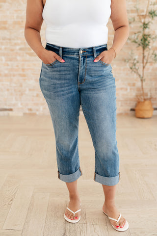 Judy Blue Laura Mid Rise Cuffed Skinny Capri Jeans - Exclusive