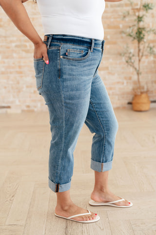 Judy Blue Laura Mid Rise Cuffed Skinny Capri Jeans - Exclusive