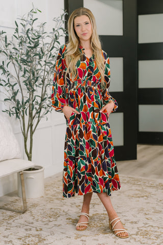 Haptics Leafing it All Behind Long Sleeve Tiered Dress