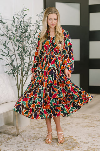 Haptics Leafing it All Behind Long Sleeve Tiered Dress