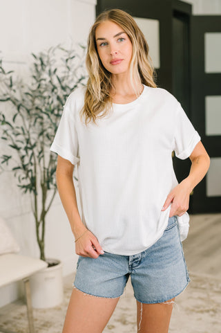 Dear Scarlett Leave It to Me Waffle Knit Relaxed Tee in Ivory