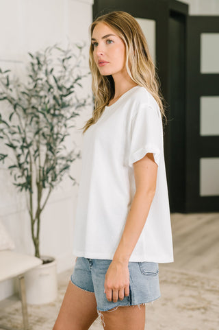 Dear Scarlett Leave It to Me Waffle Knit Relaxed Tee in Ivory