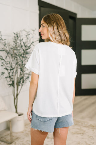 Dear Scarlett Leave It to Me Waffle Knit Relaxed Tee in Ivory