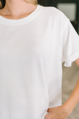 Dear Scarlett Leave It to Me Waffle Knit Relaxed Tee in Ivory