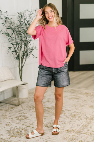 Dear Scarlett Leave It to Me Waffle Knit Relaxed Tee in Pink