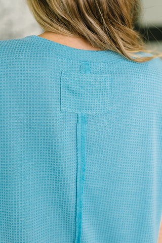 Dear Scarlett Leave It to Me Waffle Knit Relaxed Tee in Teal