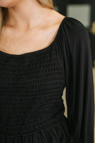White Birch Lesson Taught Smocked Blouse in Black