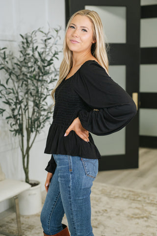 White Birch Lesson Taught Smocked Blouse in Black