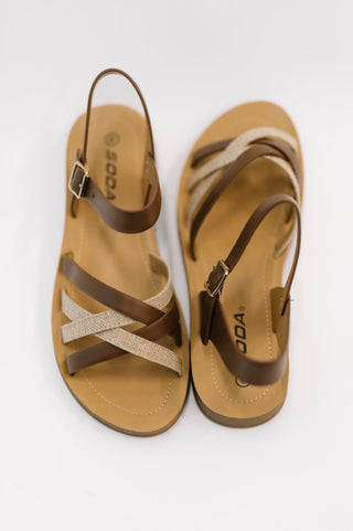 Soda Lev Round Toe Ankle Strap Sandals in Tan