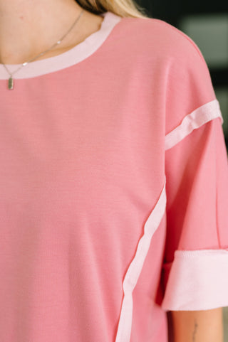 One Eleven North Like Two Old Friends Exposed Seam Top in Pink