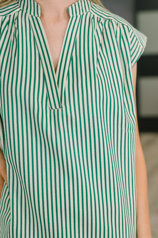 Haptics Like a Song Sleeveless V-Neck Blouse in Green