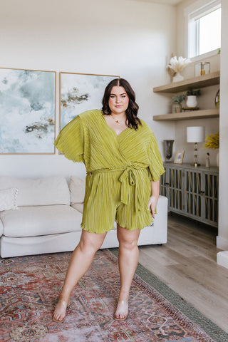 GeeGee Lovely Life Plisse Romper in Green