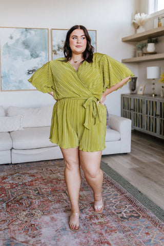 GeeGee Lovely Life Plisse Romper in Green