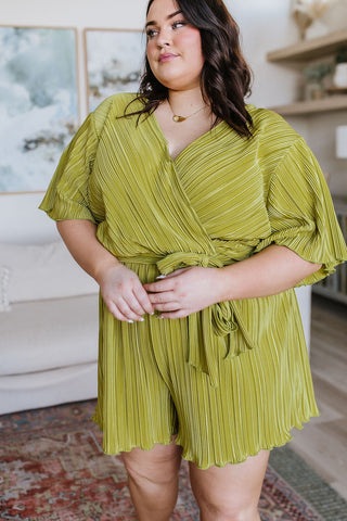 GeeGee Lovely Life Plisse Romper in Green