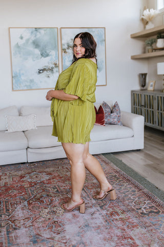 GeeGee Lovely Life Plisse Romper in Green