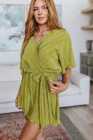 GeeGee Lovely Life Plisse Romper in Green