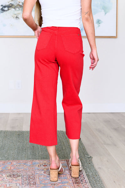 Judy Blue High Rise Control Top Wide Leg Crop Jeans in Red 88838 - Exclusive-Jeans-Sunshine and Wine Boutique