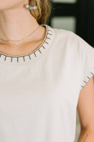 Little Details Trim Detail Top in Sand Beige