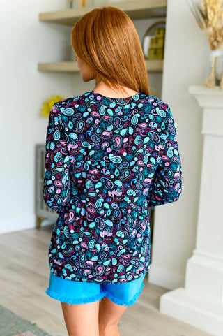 Dear Scarlett Lizzy Babydoll Top in Black Petite Paisley