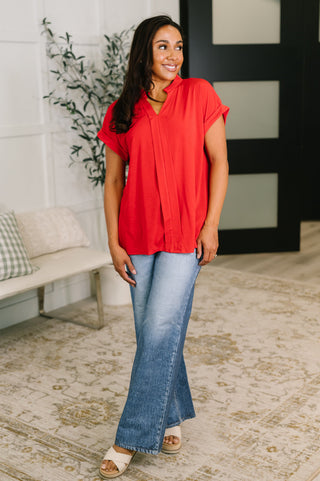 Dear Scarlett Lizzy Bloom Split Neck Blouse in Red