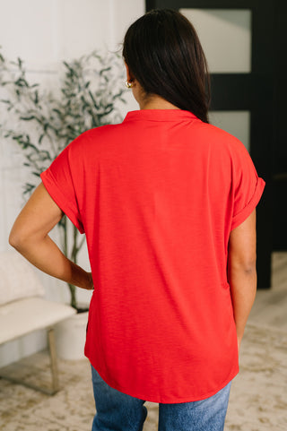 Dear Scarlett Lizzy Bloom Split Neck Blouse in Red