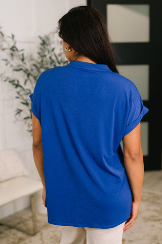 Dear Scarlett Lizzy Bloom Split Neck Blouse in Royal Blue