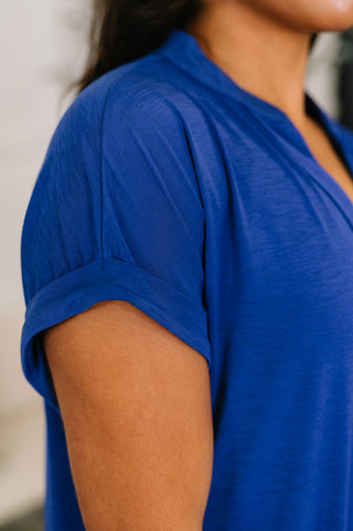 Dear Scarlett Lizzy Bloom Split Neck Blouse in Royal Blue