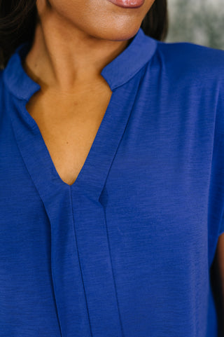 Dear Scarlett Lizzy Bloom Split Neck Blouse in Royal Blue