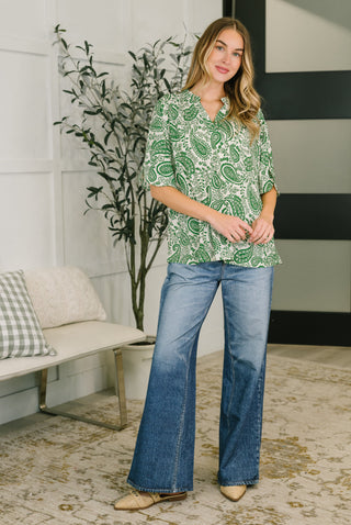Dear Scarlett Lizzy Breeze Top in Green Paisley
