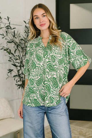 Dear Scarlett Lizzy Breeze Top in Green Paisley
