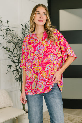 Dear Scarlett Lizzy Breeze Top in Hot Pink Paisley