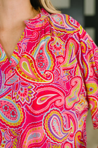 Dear Scarlett Lizzy Breeze Top in Hot Pink Paisley
