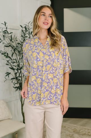 Dear Scarlett Lizzy Breeze Top in Purple and Yellow Floral