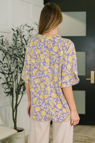 Dear Scarlett Lizzy Breeze Top in Purple and Yellow Floral